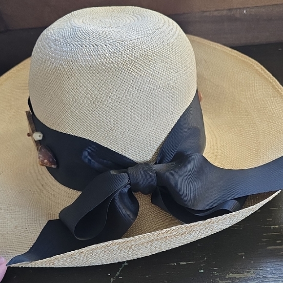 Vintage Straw Hat with Black Embellished Band - Picture 2 of 12